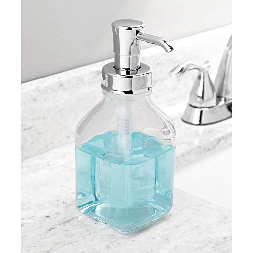 mDesign Juego de 2 dispensadores de jabón rellenables – Dosificadores de jabón cuadrados de cristal y plástico – Ideal dosificador de baño o cocina con 562 ml de capacidad – transparente/plateado
