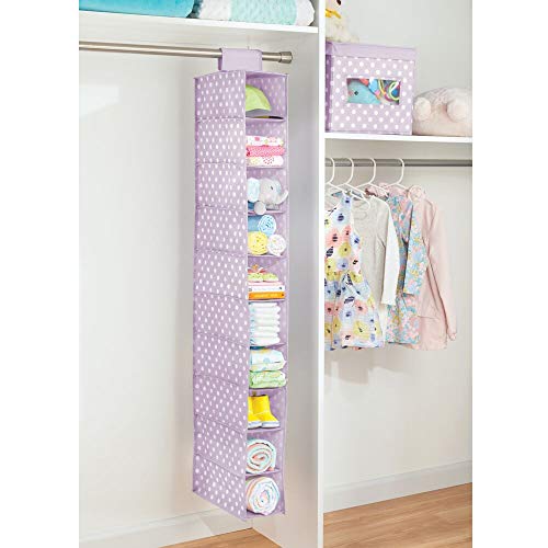 mDesign Juego de 2 estanterías Colgantes para el Armario – Armario de Tela con 10 Compartimentos para Dormitorio y Cuarto Infantil – Organizador de armarios con diseño de Lunares – Lila Claro/Blanco