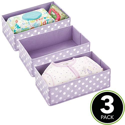 mDesign Juego de 3 Cajas de almacenaje para habitación Infantil, baño y más – Cesta organizadora Plegable con Estampado de Lunares – Organizador de armarios en Fibra sintética – Lila Claro y Blanco