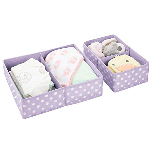 mDesign Juego de 8 Cajas para Guardar Ropa en 2 tamaños – Organizador de Armario con 2 apartados para Cuarto Infantil – Cajas organizadoras de Fibra sintética con Bonitos Lunares – Lila Claro/Blanco