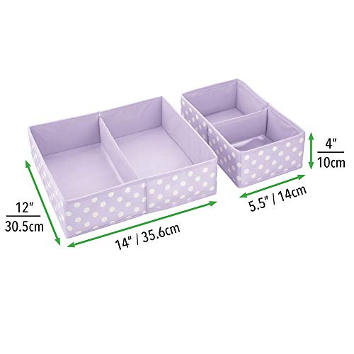 mDesign Juego de 8 Cajas para Guardar Ropa en 2 tamaños – Organizador de Armario con 2 apartados para Cuarto Infantil – Cajas organizadoras de Fibra sintética con Bonitos Lunares – Lila Claro/Blanco