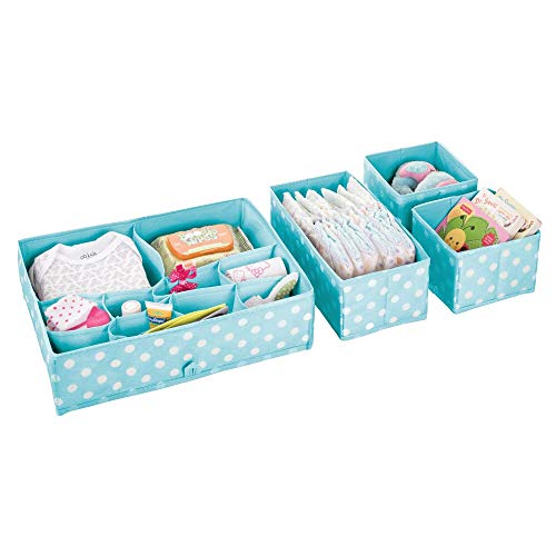 mDesign Juego de 8 organizadores para armarios – Separadores de cajones con varios compartimentos – Organizadores de cajones para ropa, cosméticos, pañales, pañuelos o lociones – azul turquesa/blanco
