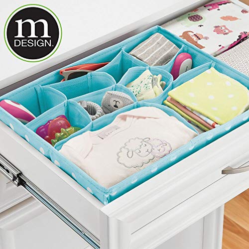 mDesign Juego de 8 organizadores para armarios – Separadores de cajones con varios compartimentos – Organizadores de cajones para ropa, cosméticos, pañales, pañuelos o lociones – azul turquesa/blanco