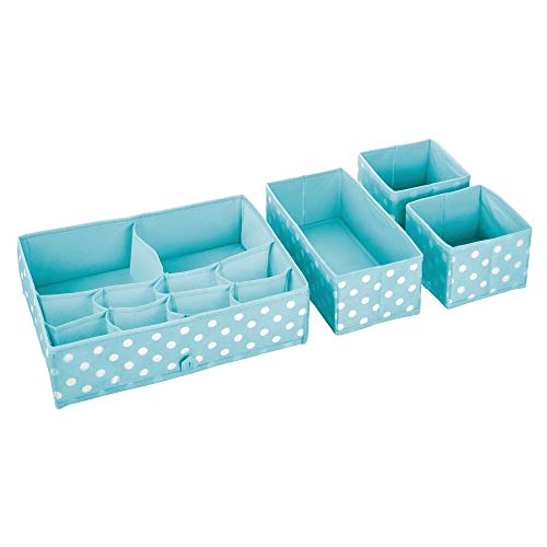 mDesign Juego de 8 organizadores para armarios – Separadores de cajones con varios compartimentos – Organizadores de cajones para ropa, cosméticos, pañales, pañuelos o lociones – azul turquesa/blanco