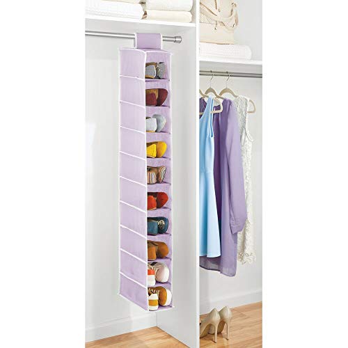 mDesign Organizador de Zapatos para Armario – Muebles zapateros para Colgar con 10 Compartimentos – Estanterías para Zapatos, Bolsos o Carteras para Ahorrar Espacio – Lila Claro y Blanco