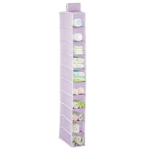 mDesign Organizador de Zapatos para Armario – Muebles zapateros para Colgar con 10 Compartimentos – Estanterías para Zapatos, Bolsos o Carteras para Ahorrar Espacio – Lila Claro y Blanco