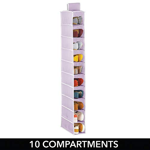 mDesign Organizador de Zapatos para Armario – Muebles zapateros para Colgar con 10 Compartimentos – Estanterías para Zapatos, Bolsos o Carteras para Ahorrar Espacio – Lila Claro y Blanco