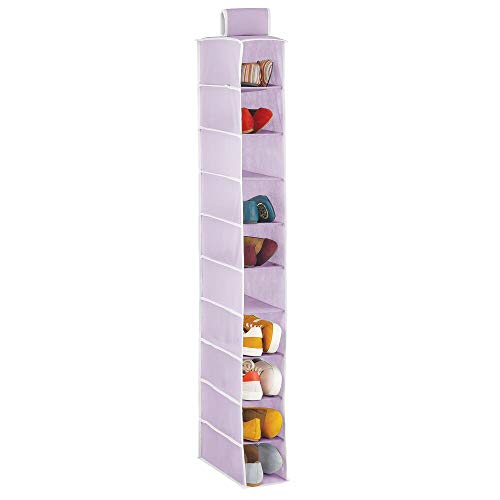 mDesign Organizador de Zapatos para Armario – Muebles zapateros para Colgar con 10 Compartimentos – Estanterías para Zapatos, Bolsos o Carteras para Ahorrar Espacio – Lila Claro y Blanco