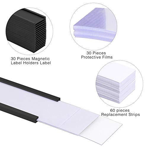 Meetory - Lote de 30 soportes magnéticos para etiquetas de 1 x 3 pulgadas, con tiras de repuesto para estante de metal, taquilla, pizarra blanca