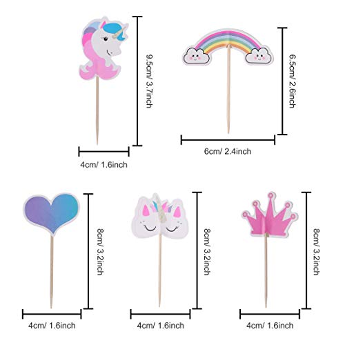 MengH-SHOP Cupcake Toppers Rainbow Cake Toppers para Niños Niñas Regalo Unicornio Decoraciones de Fiesta de Cumpleaños 48 Piezas
