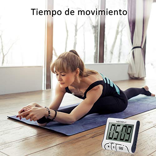 Merisny Temporizador de Cocina Digital, Temporizador Digital 24 Horas con Sonido de Pantalla LCD, Temporizador Electrónico , Base Magnética de Cuenta Regresiva (Con Batería )