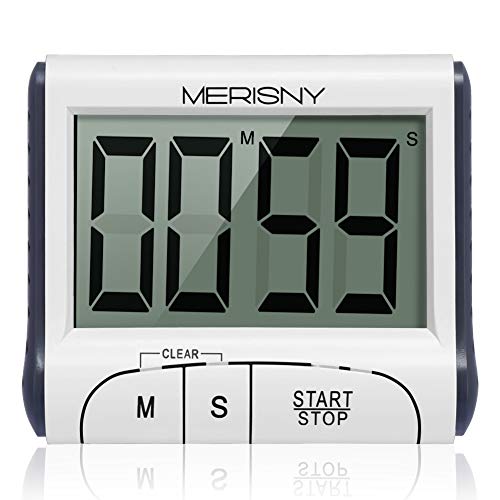 Merisny Temporizador de Cocina Digital, Temporizador Digital 24 Horas con Sonido de Pantalla LCD, Temporizador Electrónico , Base Magnética de Cuenta Regresiva (Con Batería )