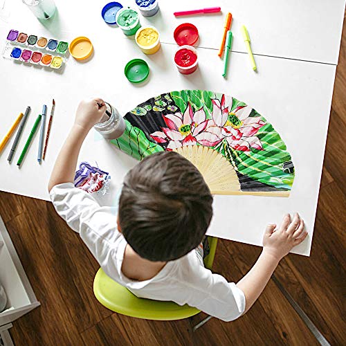 MHwan abanicos españoles madera, Abanico plegable, Ventilador plegable de 6 piezas con pinceles de pigmento y plantillas de pintura para bricolaje, decoración del hogar, verano, 21 x 38 cm