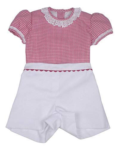 MI HIJA Y YO Camisa y Pantalón de Vichy y Piqué Modelo Francoise para Bebé (de 12 a 24 Meses) - Hecho a Mano - Colección Luz Marina - PRES. Regalo