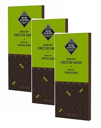 Michel Cluizel Chocolatier Barra de Chocolate Negro 63% Plumines de cacao con frijoles Origen Santo Domingo Mantequilla de cacao pura sin soja y aromas Made in France - 3 x 100 g