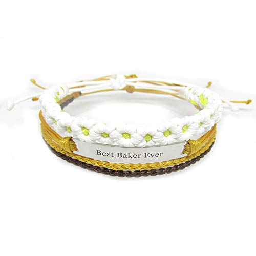 Miiras Trabajo Pulsera Hecha a Mano para Mujer - Best Baker Ever - Wit Geel FL-YL - Hecho de Cuerda Trenzada y Acero Inoxidable - Gift for Baker