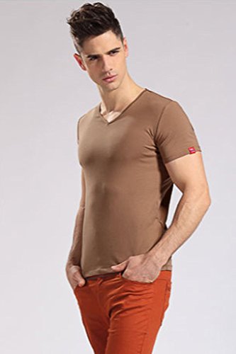 Minetom Hombres Slim Fit V-Cuello Camisetas Casual Manga Corta Tapas Moda Camisa Polo Caramelo Colores Caqui 40
