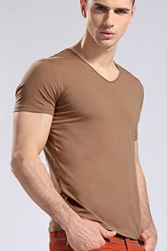Minetom Hombres Slim Fit V-Cuello Camisetas Casual Manga Corta Tapas Moda Camisa Polo Caramelo Colores Caqui 40