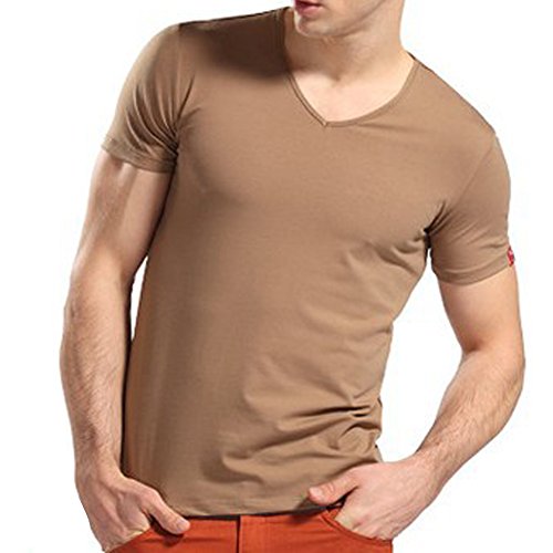 Minetom Hombres Slim Fit V-Cuello Camisetas Casual Manga Corta Tapas Moda Camisa Polo Caramelo Colores Caqui 40