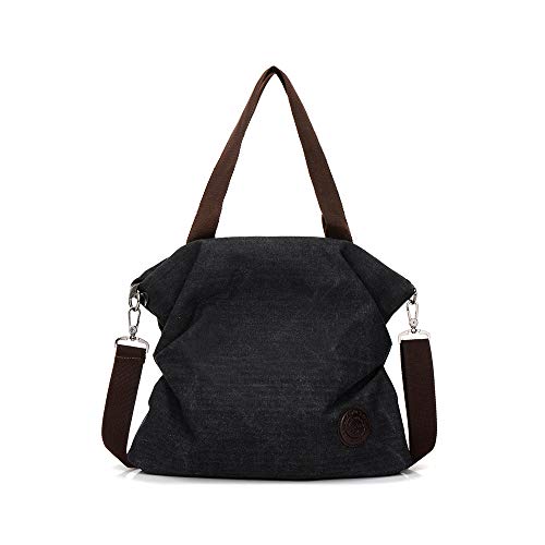 MINGZE Bolsos Mujer, Bolsa Bandolera Bolso de Hombro Messenger Ocio Bolsa de Lona (Negro)