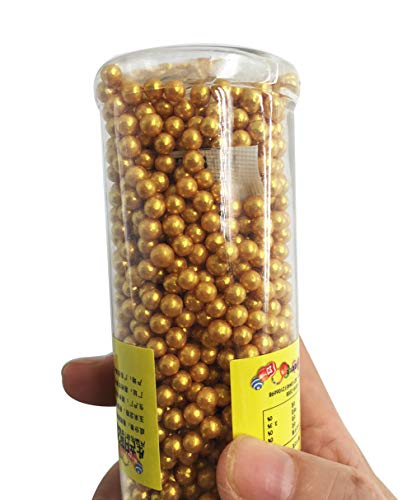 Mini perlas comestibles doradas para decoración de pasteles, celebraciones, dulces, perlas, tarro para bodas, fiestas y pasteles, suministros de decoración de alimentos, 4.6 onzas 4 mm
