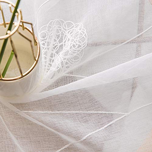 MIULEE 2 Piezas Cortinas Bordado Translucida de Dormitorio Moderno Ventana Visillos Rayas Salon Paneles con Ojales Plateados para Sala Cuarto Comedor Salon Cocina Habitación 140x225cm Hortensia Blanca
