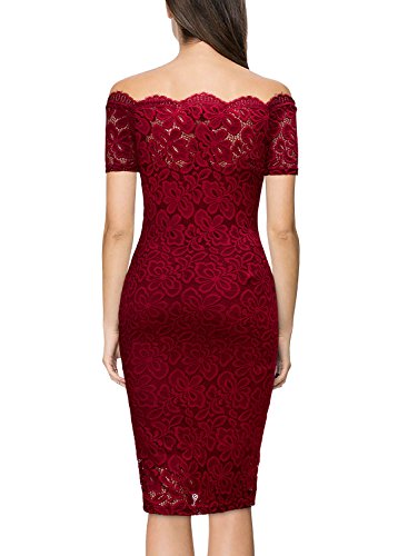 Miusol Vintage Pizzo Coctel Noche A-Line Vestido para Mujer Rojo Small