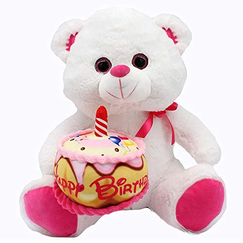 ML Oso de Peluche con Felpa Muy Suave, con Tarta de cumpleaños Happy Birthday. Peluche para niños