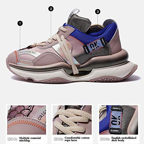 MNSSRN-MM Coincidencia de color de moda de otoño Bizcocho de suela gruesa Zapatos aumento de las mujeres de cuero,Rosado,38