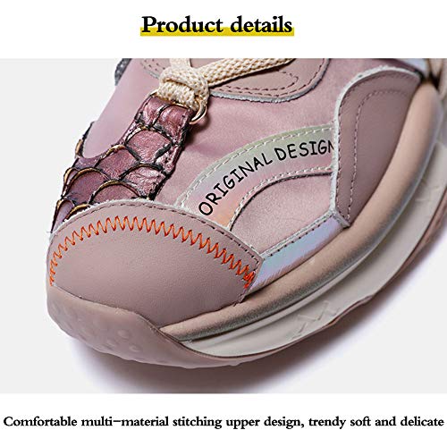 MNSSRN-MM Coincidencia de color de moda de otoño Bizcocho de suela gruesa Zapatos aumento de las mujeres de cuero,Rosado,38