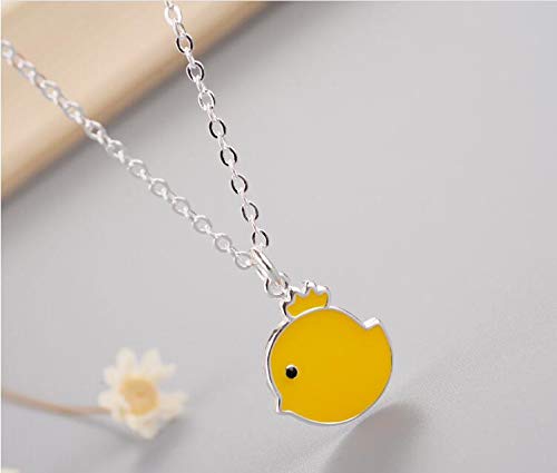 Moda Coreana Lindo Animal 925 joyería de Plata esterlina Venta al por Mayor Collar con Colgante Femenino de Pollo Amarillo 45 cm con Cadena