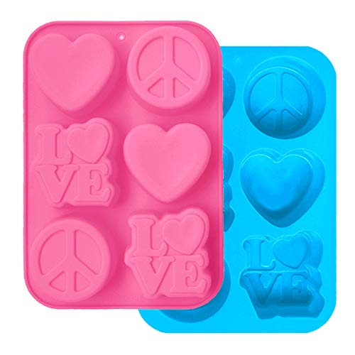 Molde de pastel de silicona de 2 paquetes, Bandeja de magdalenas FineGood Heart Love Circle Cupcake Bandeja para hornear de molde de silicona DIY para jabón, pan, muffin