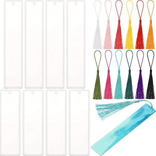 Molde de Resina de Marcador de Libro Molde de Silicona de Marcapaginas Molde de Resina Rectangular Grande/Mediano con Borlas de Colores para Molde Transparente de Joyería DIY (20 Piezas)