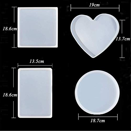 Moldes de resina de gran tamaño Moldes transparentes de silicona epoxi brillante Bandeja de artesanía Arte decorativo para joyería Soporte de muestra de insecto de hoja Maceta Posavasos Paquete de 4