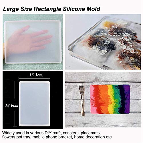 Moldes de resina de gran tamaño Moldes transparentes de silicona epoxi brillante Bandeja de artesanía Arte decorativo para joyería Soporte de muestra de insecto de hoja Maceta Posavasos Paquete de 4
