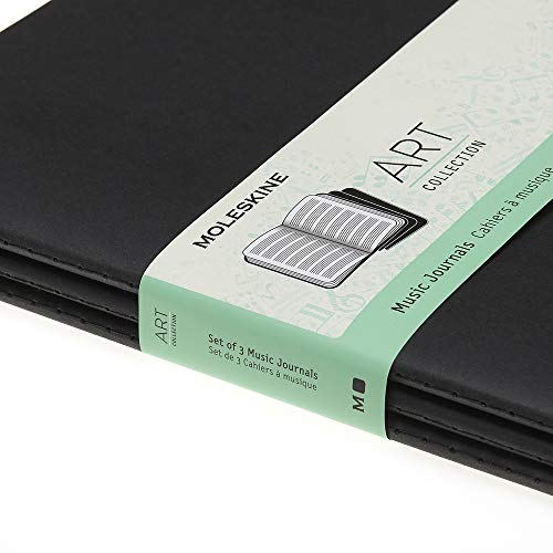 Moleskine - Cuaderno de Música, Set de 3 Cuadernos de Música con Pentagrama, Apto para bolígrafos, Plumas Estilográficas, Lápices, Pasteles, Color Negro, XL 19 x 25 cm, 80 Páginas (COLLECTION ART)