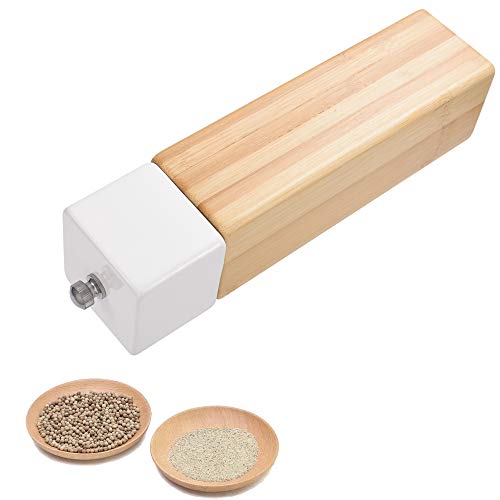 Molinillo de pimienta cuadrado de madera, 8 pulgadas de sal y pimienta con núcleo de molienda de acero inoxidable ajustable fuerte para parrilla, cocina, restaurante