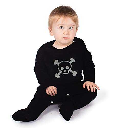 Mono con diseño de calavera y huesos cruzados de Baby Moo's para bebés; moderno pijama de pirata en color negro para niños y niñas; regalo de ideal para bebés negro negro Talla:3-6 meses