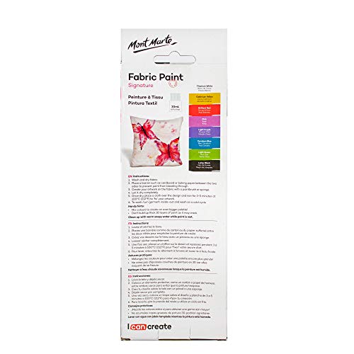 Mont Marte Pintura para Tela - 8 piezas x 20ml - Pintura Textil - Colores ideal para Ropa, Bolsos y todas las Telas