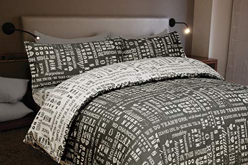 Montse Interiors Funda nórdica Juvenil Gris con Letras Algodón 100% (Chances, para Cama de 105x190/200 (Nórdico de 180))