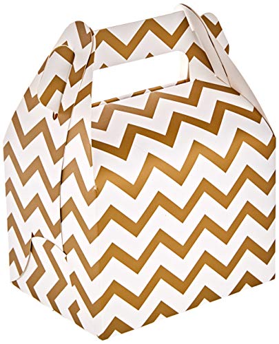 Mopec Caja cartón para Regalos con asa 11x15x8,6cm. chevrón Dorado, Pack de 25 Unidades, Talla Única
