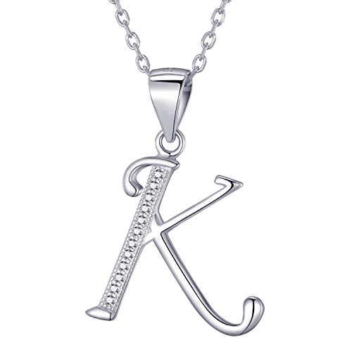 Morella collar de mujer con colgante letra K de 925 plata rodiada con piedras de circonita para damas 45cm color blanco