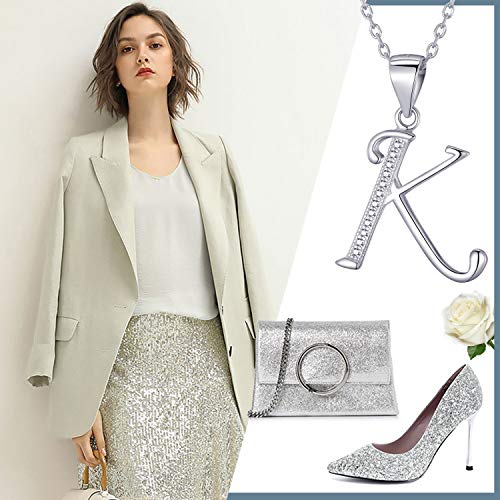 Morella collar de mujer con colgante letra K de 925 plata rodiada con piedras de circonita para damas 45cm color blanco