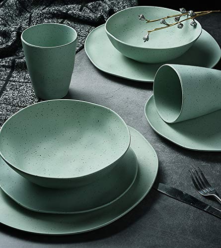 MORGIANA 8 piezas Vajilla de bambú, platos de bambú conjunto Platos para la cena Tazones Tazas para fiesta/boda/camping/picnic (Verde)