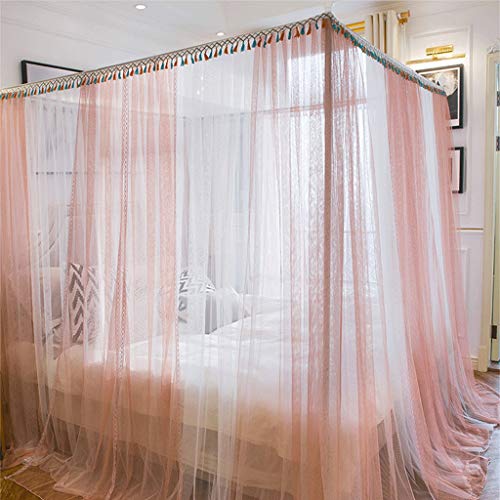 Mosquito Net Ensamblaje de 4 esquinas Sin perforación Tipo de piso de dos colores Diseño de múltiples niveles Princesa estilo Cama con dosel Cortina Estructura de cama Pañería Soporte de tubería de ac