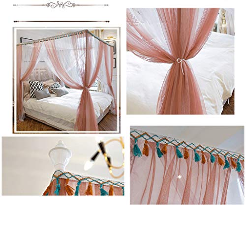 Mosquito Net Ensamblaje de 4 esquinas Sin perforación Tipo de piso de dos colores Diseño de múltiples niveles Princesa estilo Cama con dosel Cortina Estructura de cama Pañería Soporte de tubería de ac