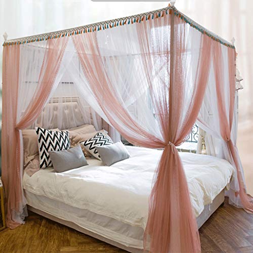 Mosquito Net Ensamblaje de 4 esquinas Sin perforación Tipo de piso de dos colores Diseño de múltiples niveles Princesa estilo Cama con dosel Cortina Estructura de cama Pañería Soporte de tubería de ac