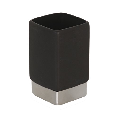 MSV Vaso Ceramica Negra E INOX NHALE, Acero Inoxidable, 11.5x6.5x6.5 cm