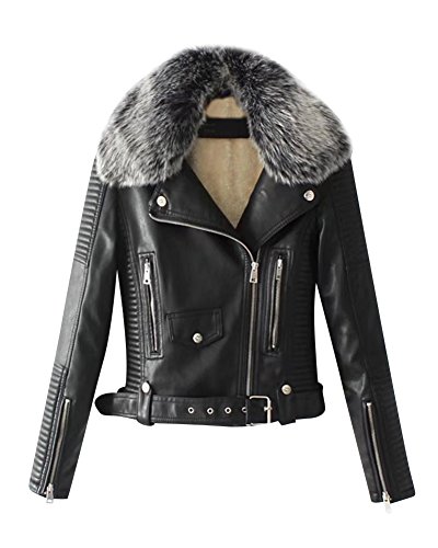 Mujer De Manga Larga Chaqueta De Cuero De La PU con Cremallera Chaqueta Moto Outcoats Black L