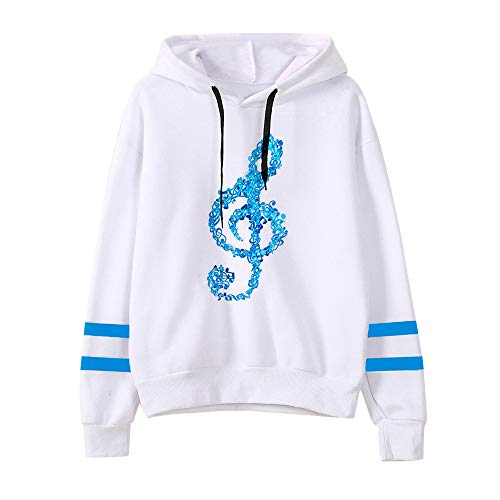 Mujer Sudaderas con Capucha de Manga Larga para Adolescentes Chicas Niña - Planeta Imprimir (Notas Musicales - Blue, Medium)